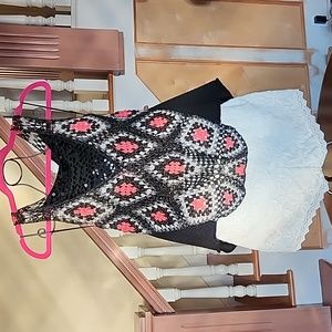 Free People Top crochet beaded black light red color size S bohemian